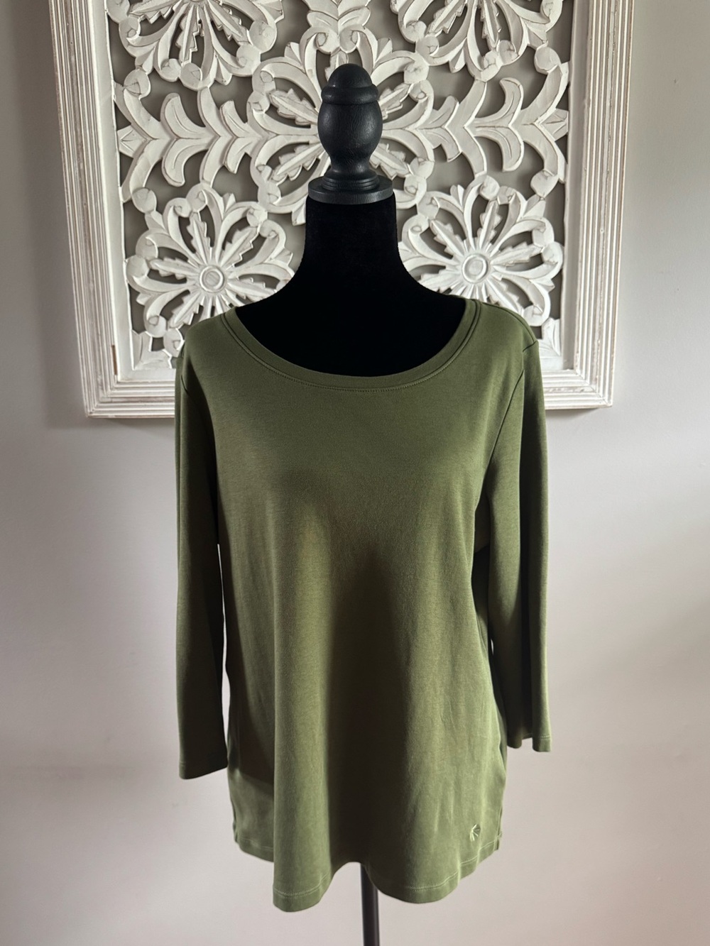 Issac Mizrahi Olive Green Women's Scoop Neck 3/4 Sleeve Top